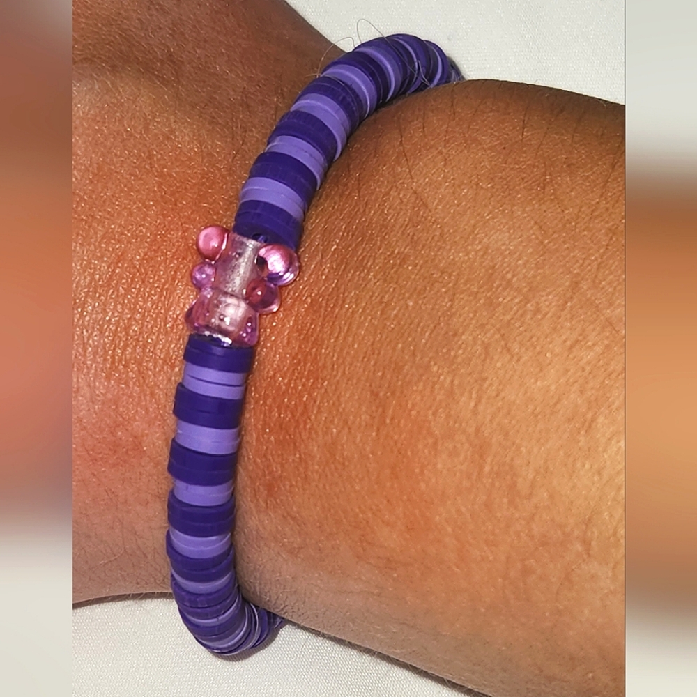 Purple Gummy Bear Handmade Clay Bead Bracelet
